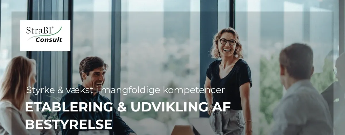 Virksomhedsejer i dialog med rådgiver om bestyrelsesrådgivning og strategisk udvikling.